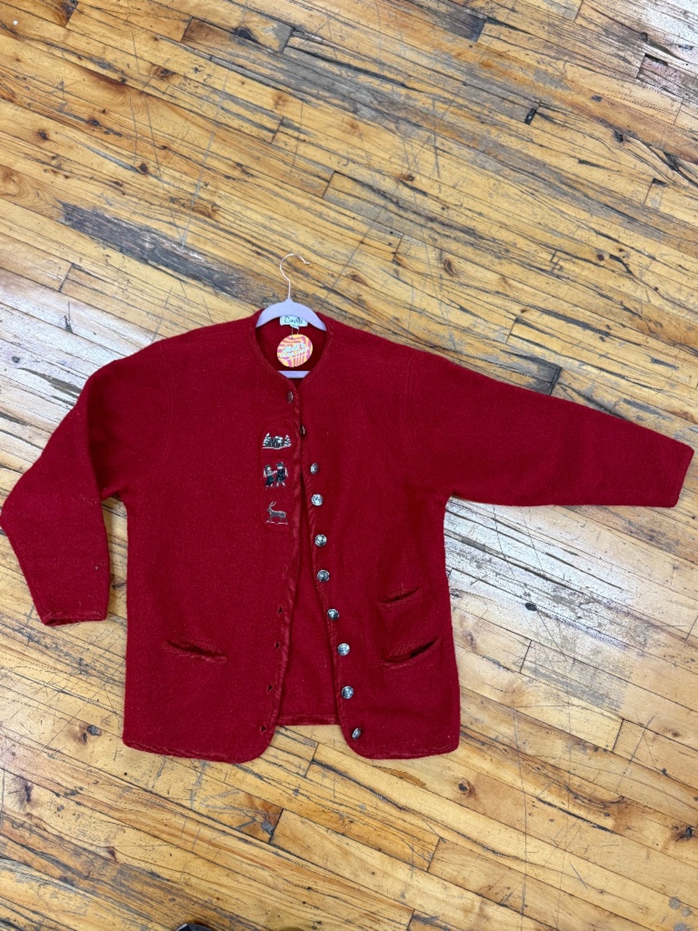 100% wool knit cardigan with embroidery winter activities